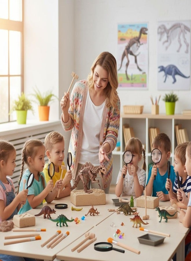 JOINPAYA Archaeological Excavation Tools for Kids: 3 Sets Dinosaur Fossil Digging Kits with Mini Hammer Chisel Brush Scraper and Magnifier Science Kits for Dino Eggs and Gem Dig - Image 4